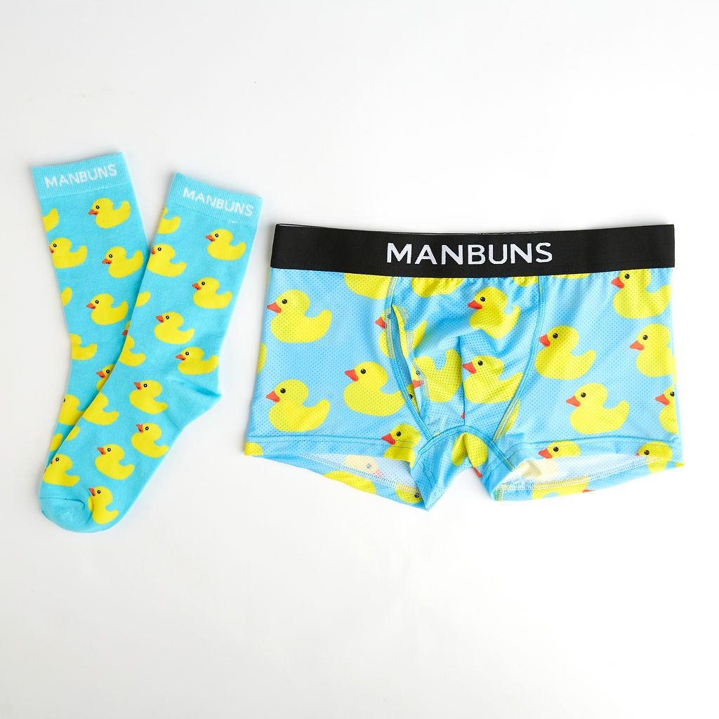 Men's Rubber Duckies Boxer Trunks Underwear with Pouch and Sock Set