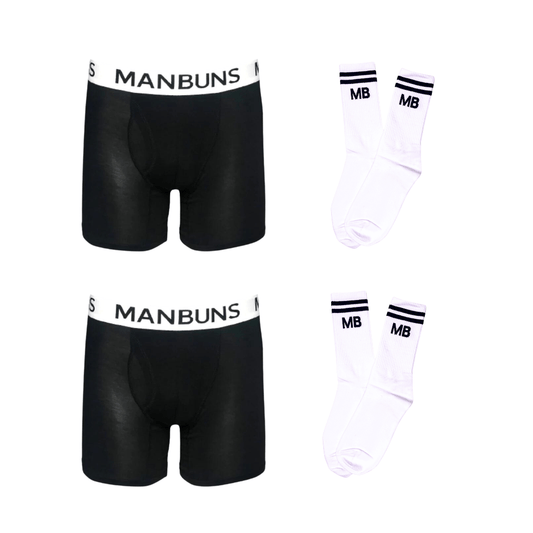 Men's Classic Black Boxer Brief Underwear with Pouch and Athleisure Crew Sock Double Buns & Socks Set - MANBUNS Underwear & Socks Free Shipping