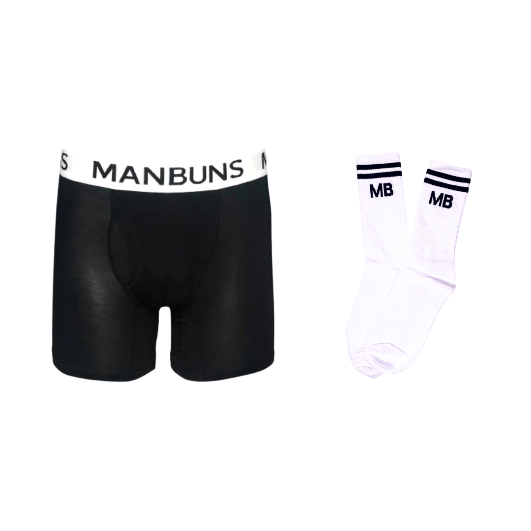 Men's Classic Black Boxer Brief Underwear with Pouch and Athleisure Crew Sock Set - MANBUNS Underwear & Socks Free Shipping