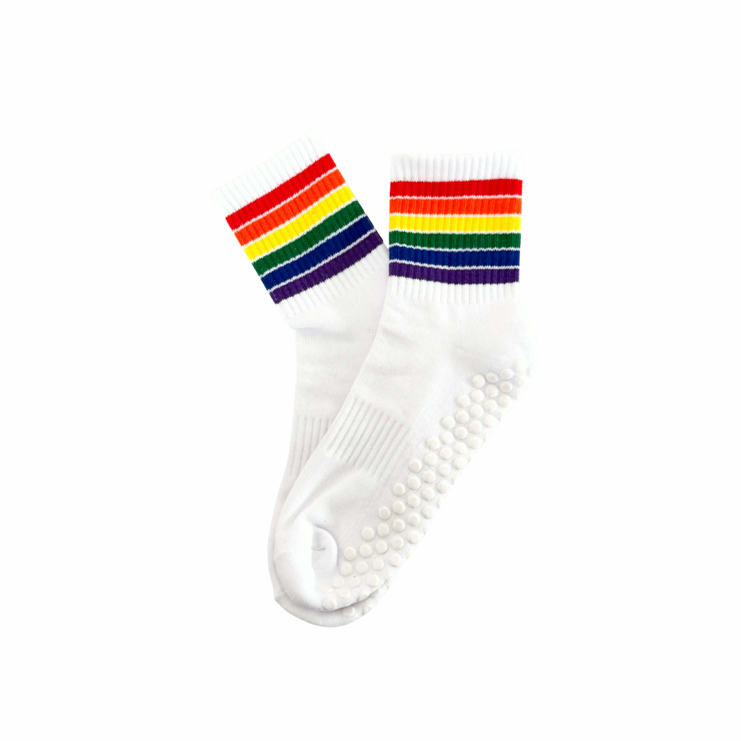 Rainbow Pride Pilates Grip Socks – Half Crew Non-Slip
