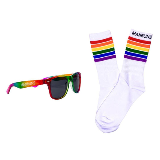 Unisex Pride 2024 Pack | Unisex LGBTQ+ Pride Festival Crew Socks and Pride Festival Sunglasses - MANBUNS Underwear & Socks Free Shipping