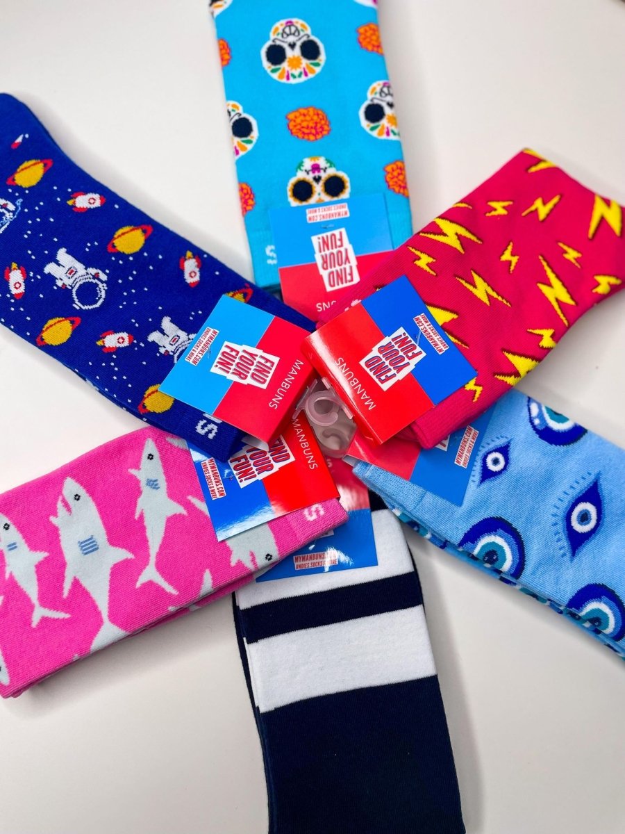 Fun Unisex Novelty Crew Stocking Stuffer Socks Bundle | 6 Pack - MANBUNS Underwear & Socks Free Shipping