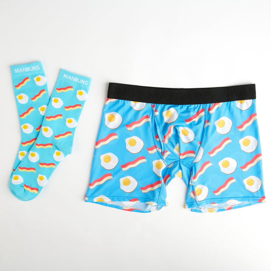 Men's Bacon and Eggs Boxer Brief Underwear and Sock Set - MANBUNS Underwear & Socks Free Shipping