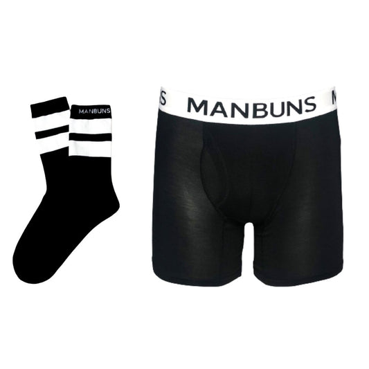 Men's Classic Black Boxer Brief Underwear with Pouch and Sock Set - MANBUNS Underwear & Socks Free Shipping