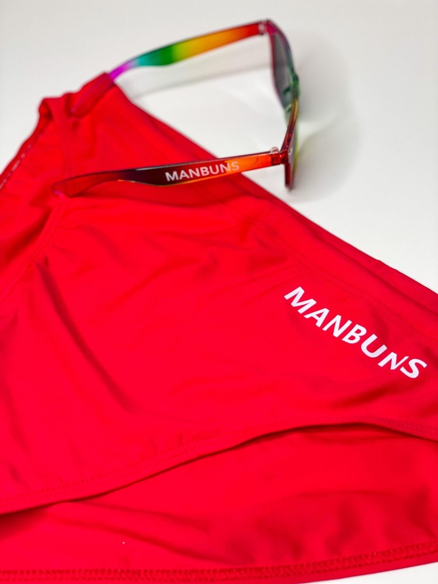 Men's Solid Red Swim Brief and Unisex Pride Sunglasses Set - MANBUNS Underwear & Socks Free Shipping