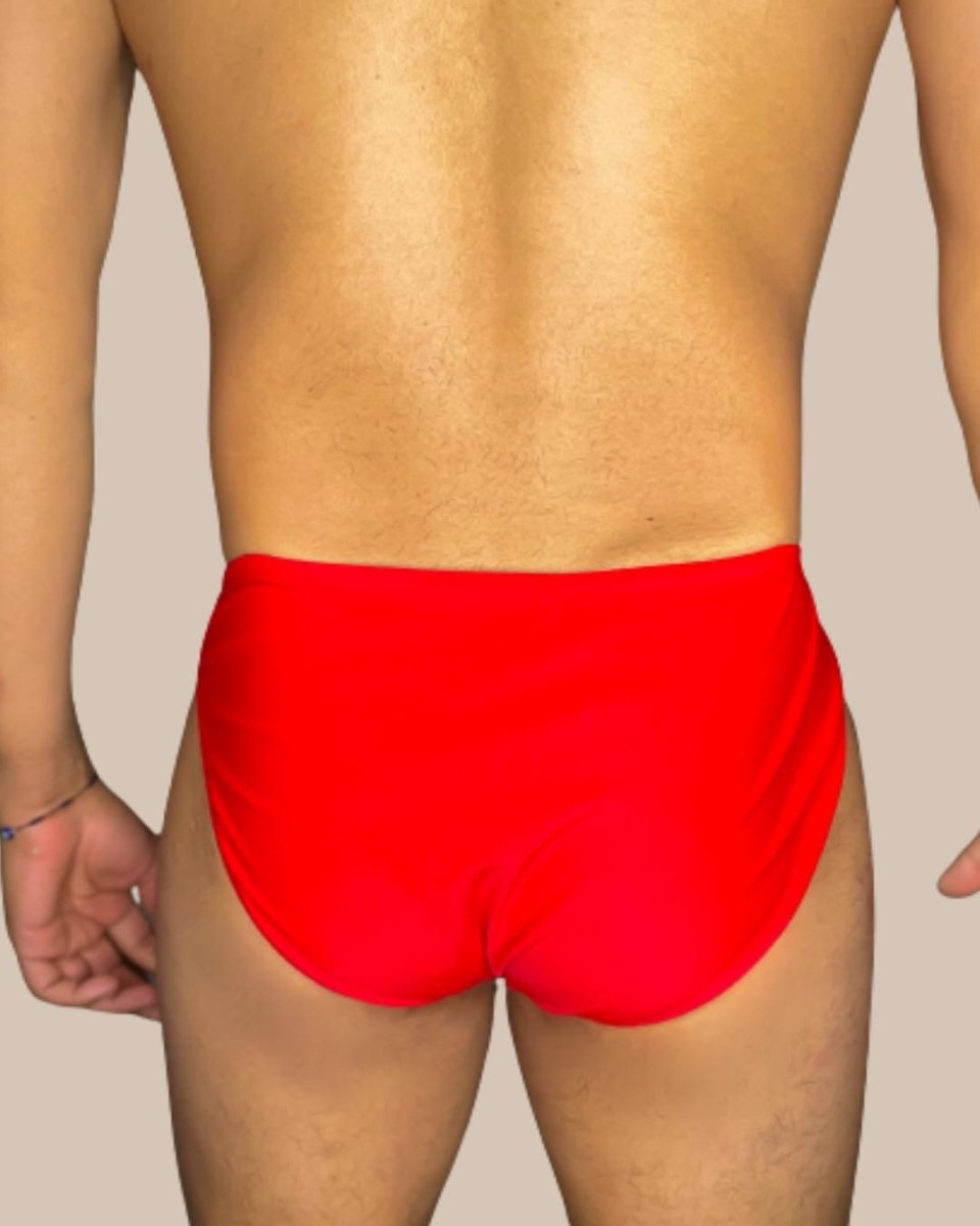 Men's Solid Red Swim Brief - MANBUNS Underwear & Socks Free Shipping