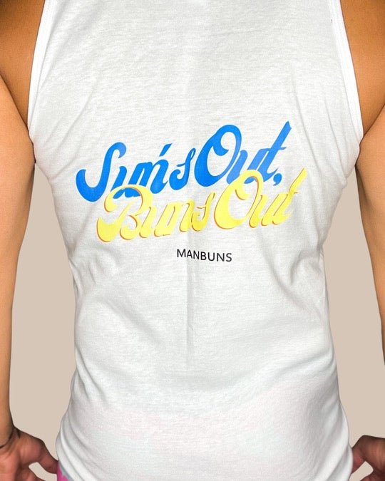 Unisex White Sun's Out Buns Out Summer Tank Top - MANBUNS Underwear & Socks Free Shipping